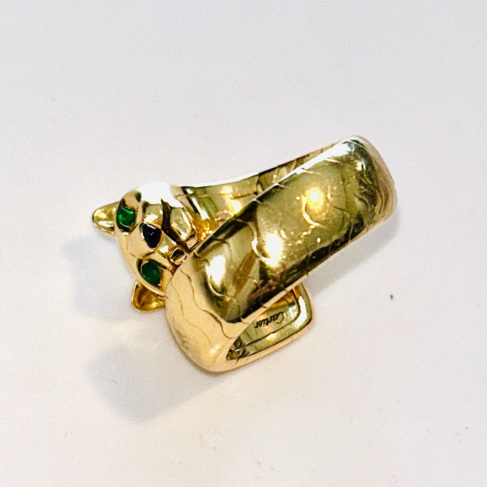 💫Cartier💫 Panther💫Tubugas Ring 18k Yellow Gold/Emerald Eyes/Black Onyx Nose - Picture 3 of 12